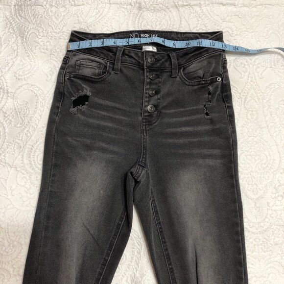 Juniors High Waist NO Boundaries Skinny Jeans Size 3 Distressed Gray and Black - Picture 6 of 8
